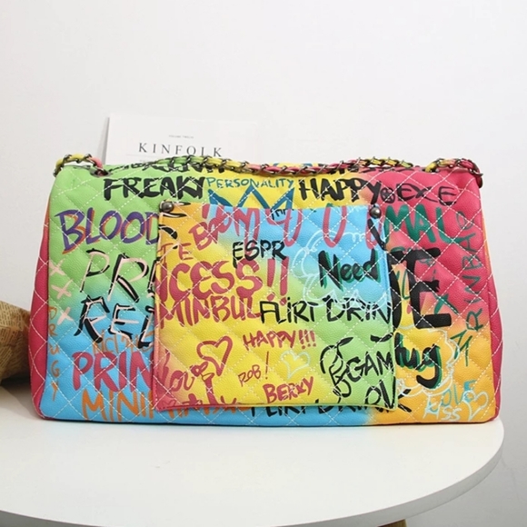 SALE!❤⚡Neon Color Graffiti XL travel size Handbag - Picture 3 of 8